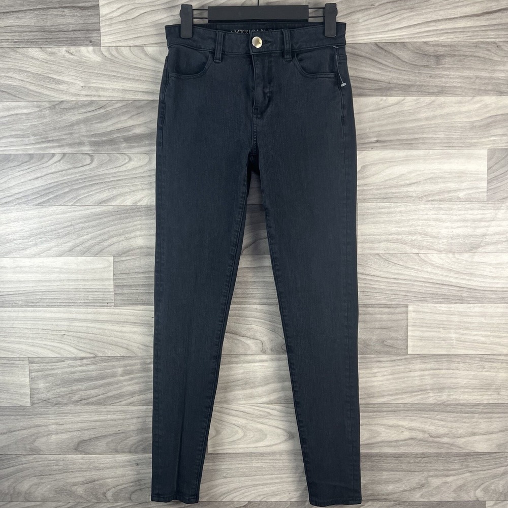 American Eagle Jeans Womens Sz‎ 0 Black Wash Reg Super Stretch Hi-Rise Jegging